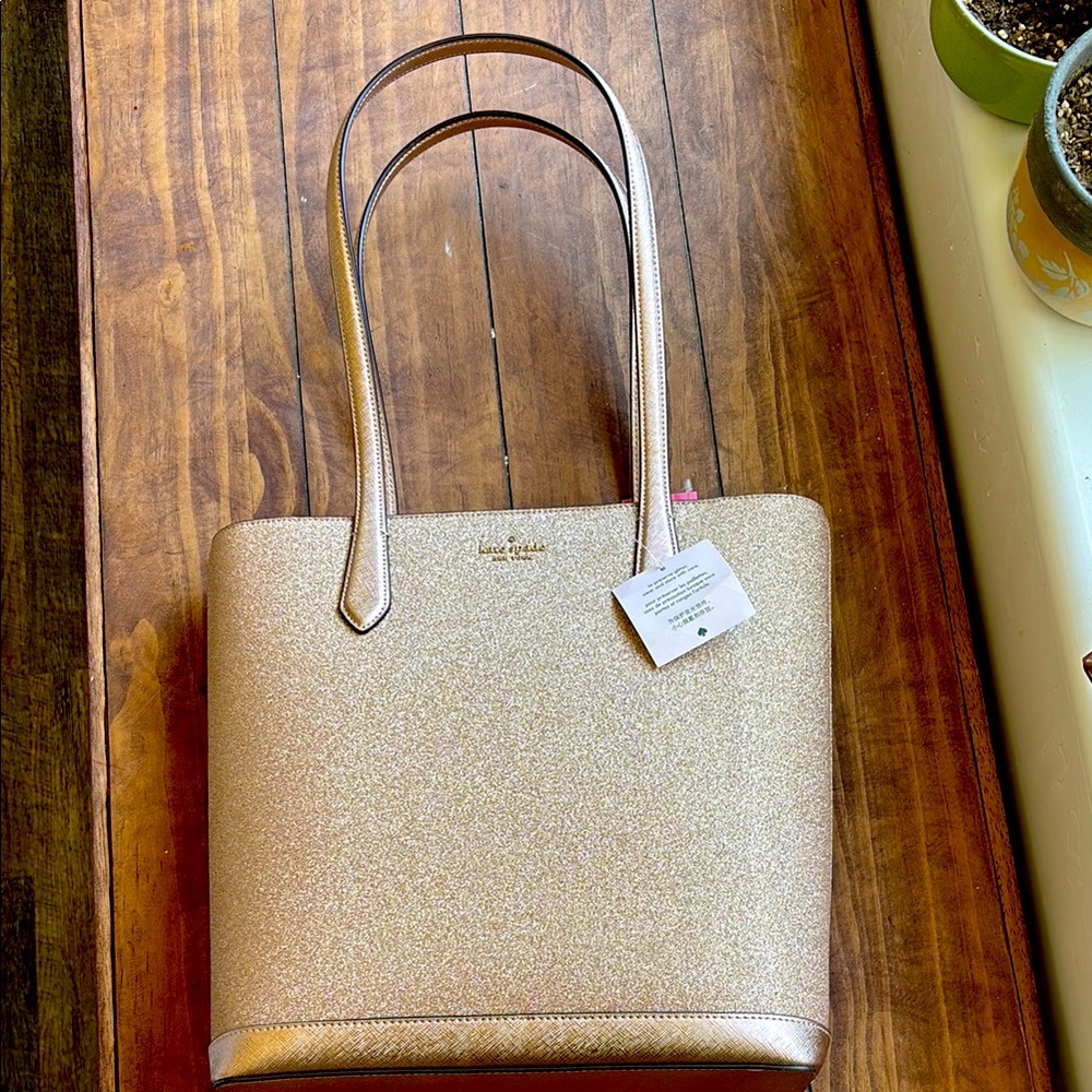 Kate Spade Pink/Gold Structured Tote with Metallic Finish